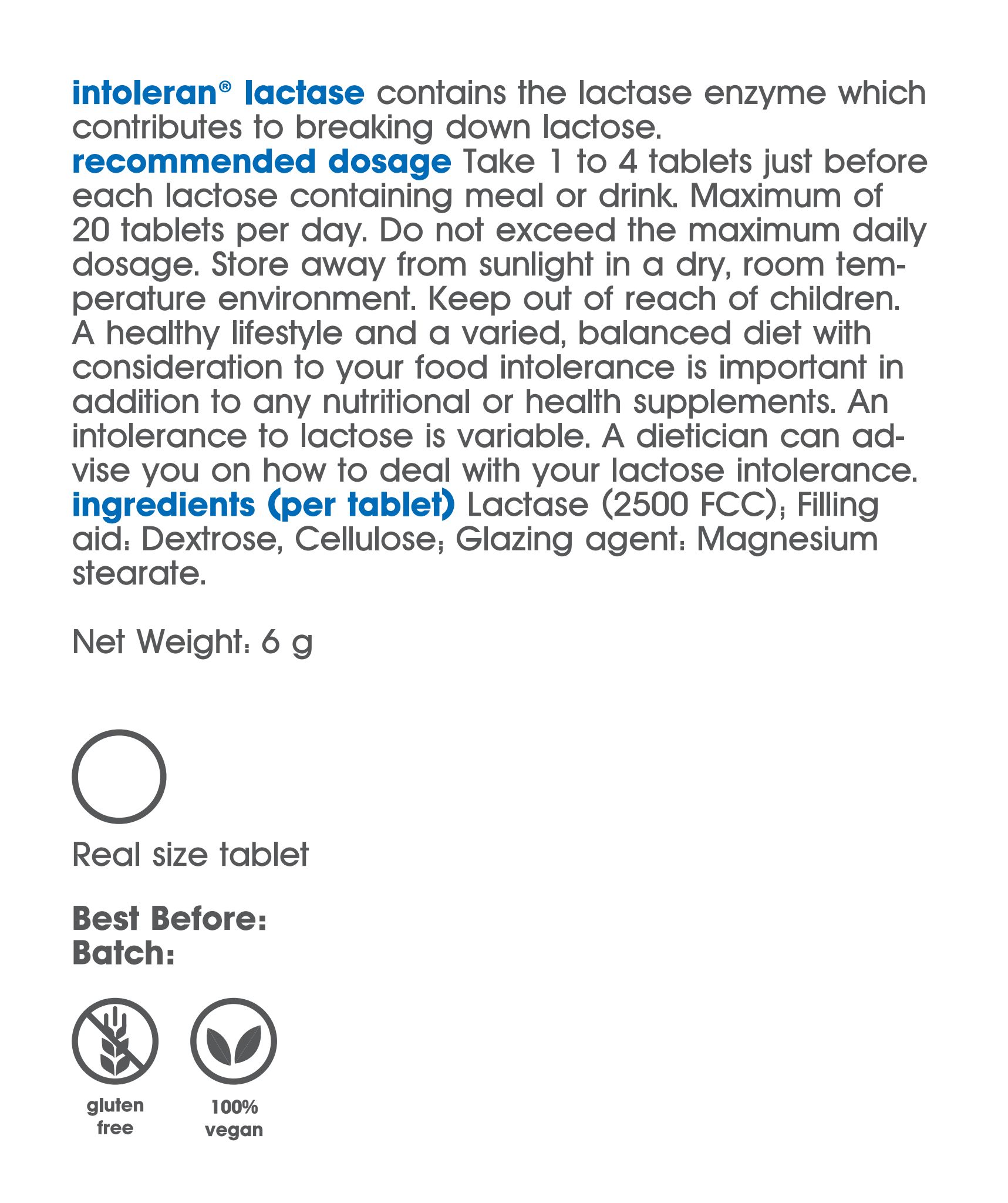 Lactase 2500 dispenser 100 tablets Intoleran