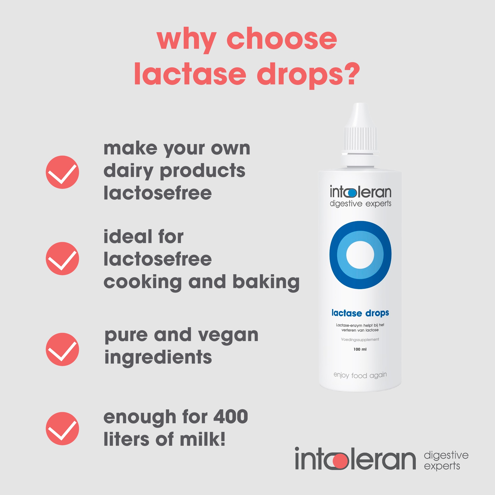Lactase drops 100 ml Make dairy products lactosefree! Intoleran