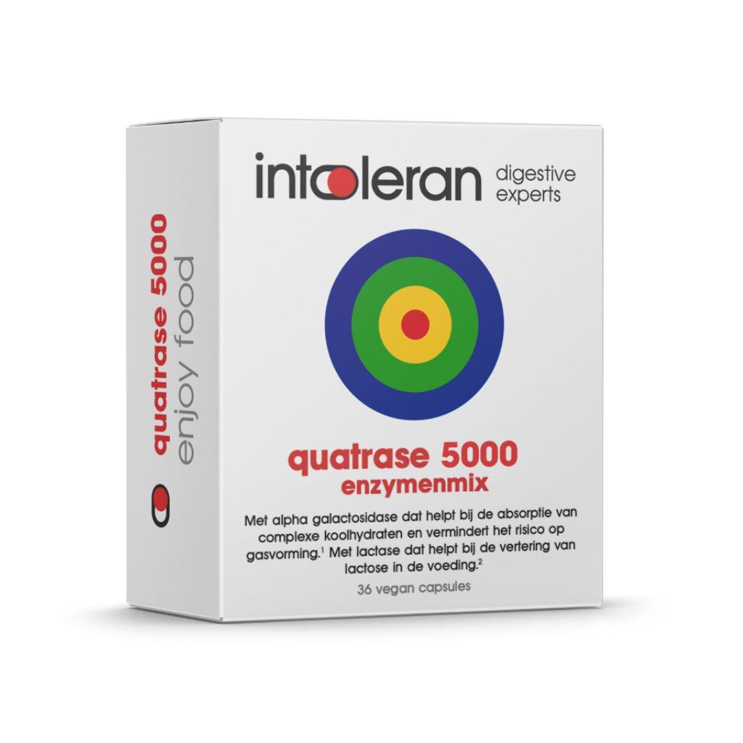 Quatrase 5000 - 36 Capsules | FODMAP Enzymenmix | Verteren van Lactose, Fructose, Fructanen & Galactanen en Sucrose | Intoleran