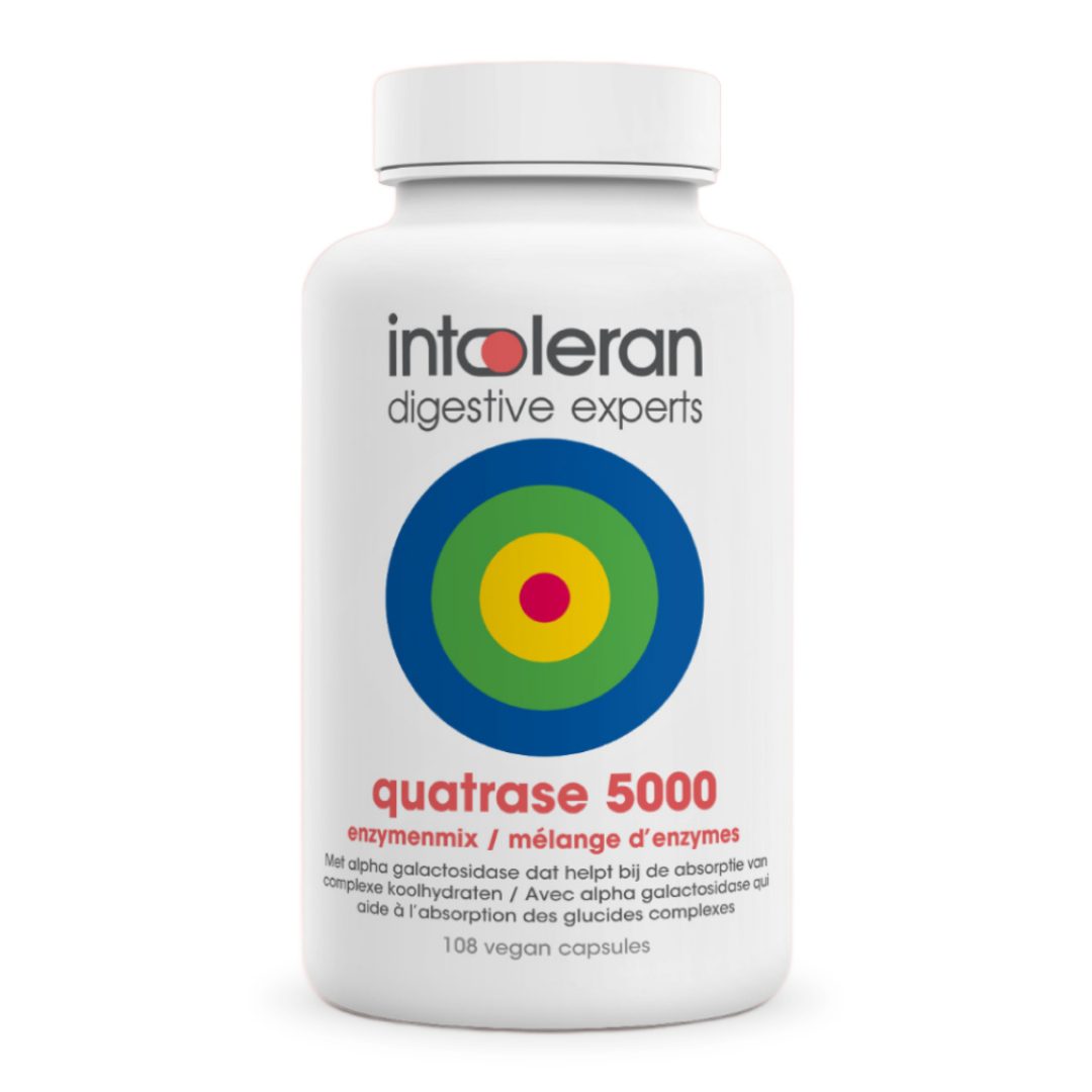 Quatrase 5000 - 108 Capsules | FODMAP Enzymenmix | Verteren van Lactose, Fructose, Fructanen & Galactanen en Sucrose | Intoleran