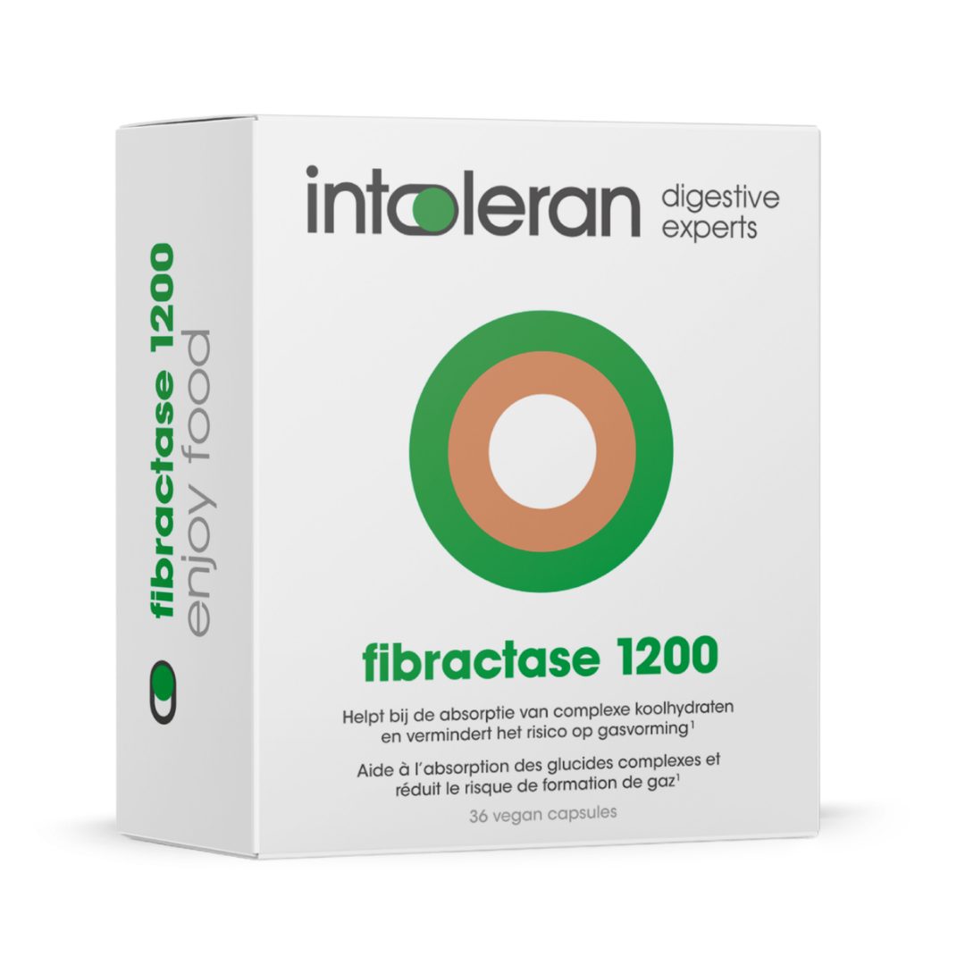 Fibractase 1200 - 36 Capsules | Helpt bij de vertering van Fructanen & Galactanen | Vermindert gasvorming | Complexe koolhydraten | Intoleran