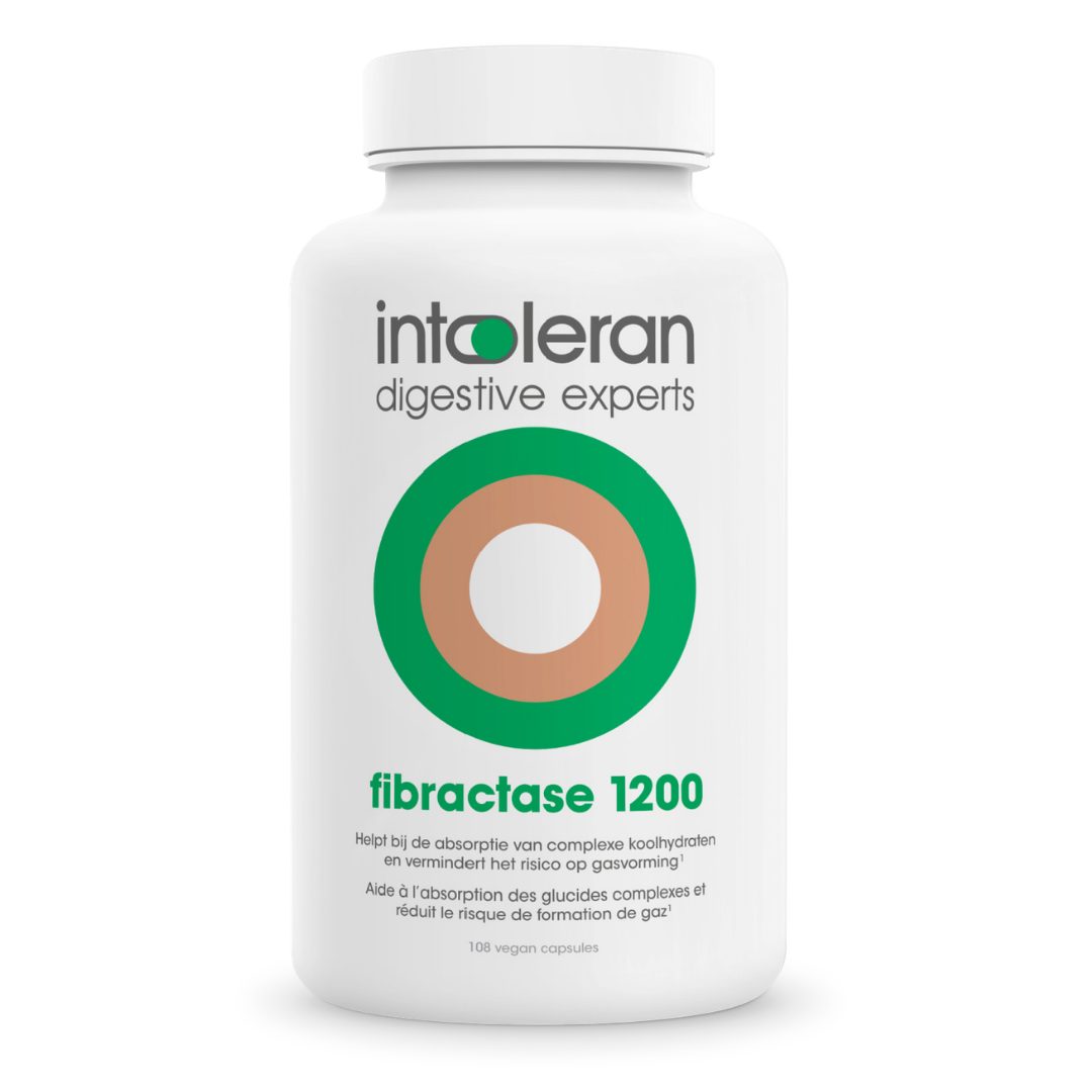 Fibractase 1200 - 108 Capsules | Helpt bij de vertering van Fructanen & Galactanen | Vermindert gasvorming | Complexe koolhydraten | Intoleran